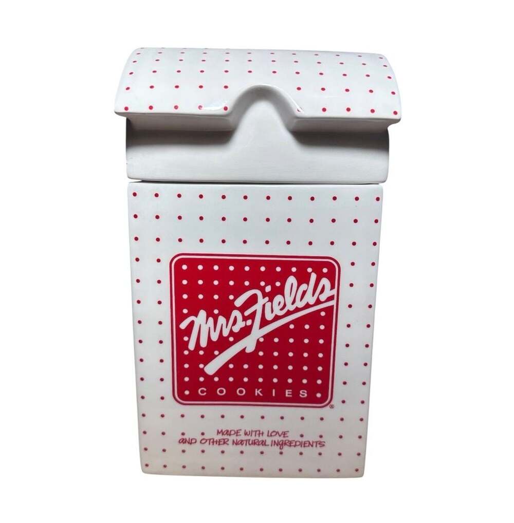 Vintage 1980s Mrs. Fields Ceramic Paper Bag Shape Cookie Jar